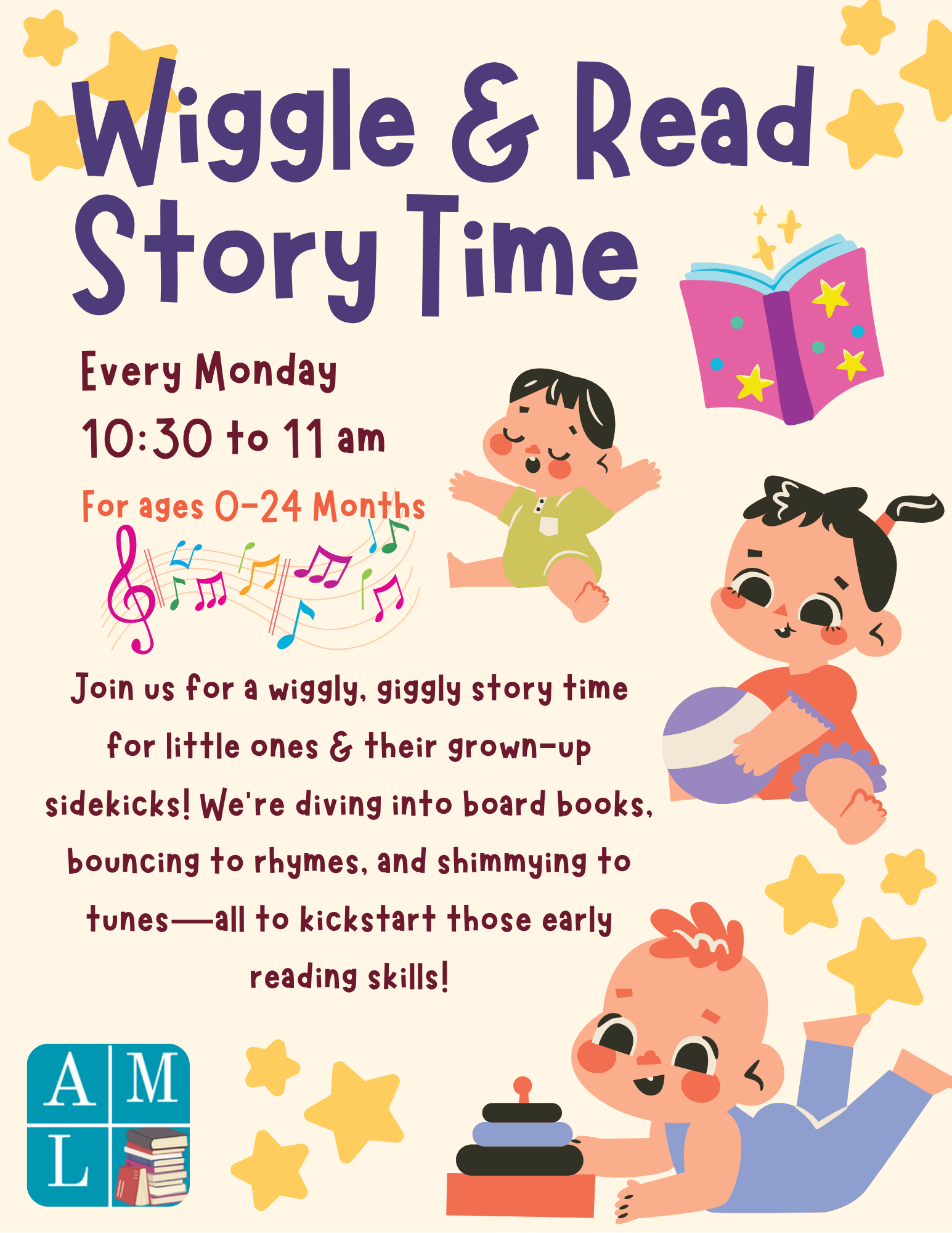 Flyer about Wiggle & Read Story Time